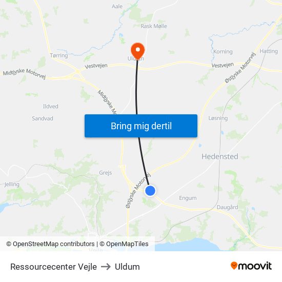 Ressourcecenter Vejle to Uldum map