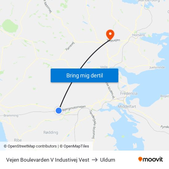 Vejen Boulevarden V Industivej Vest to Uldum map