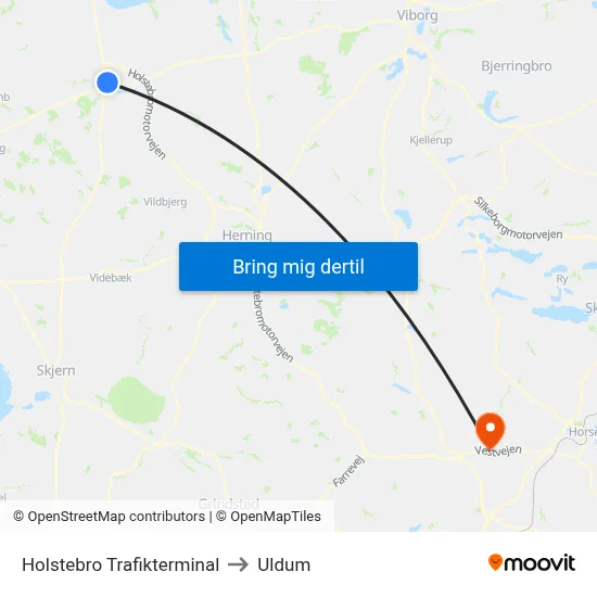 Holstebro Trafikterminal to Uldum map