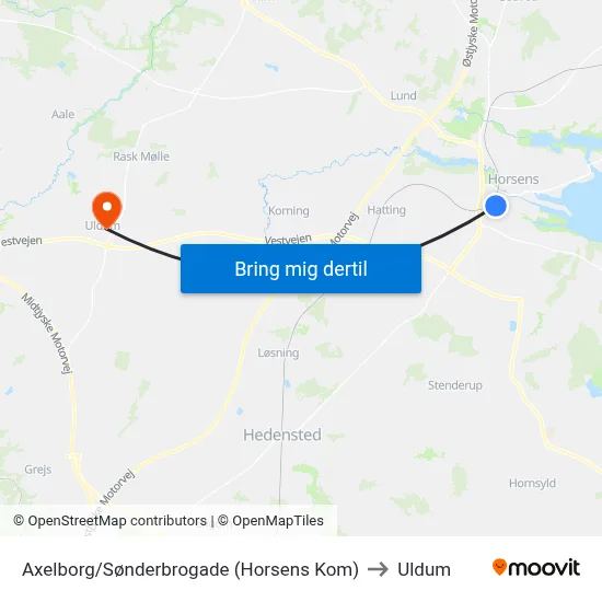 Axelborg/Sønderbrogade (Horsens Kom) to Uldum map