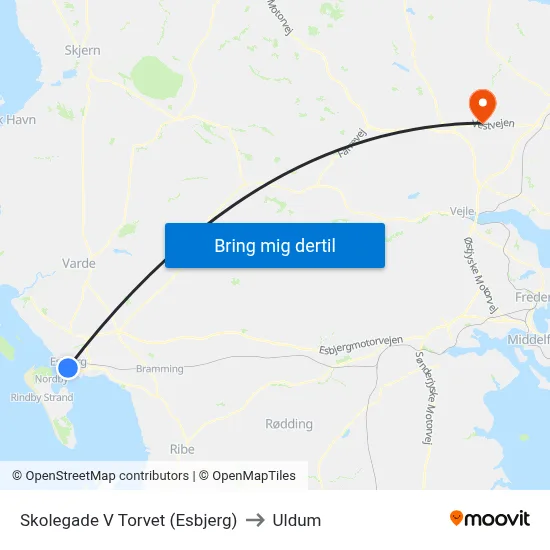 Skolegade V Torvet (Esbjerg) to Uldum map
