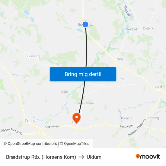 Brædstrup Rtb. (Horsens Kom) to Uldum map