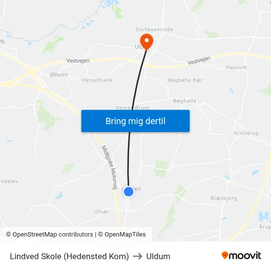 Lindved Skole (Hedensted Kom) to Uldum map