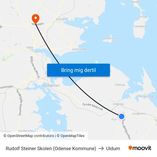 Rudolf Steiner Skolen (Odense Kommune) to Uldum map