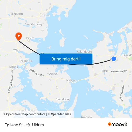 Tølløse St. to Uldum map