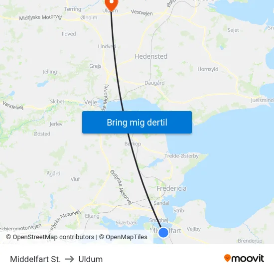 Middelfart St. to Uldum map