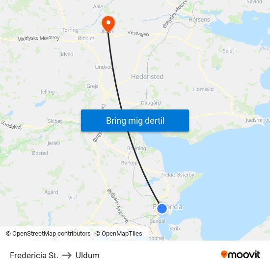 Fredericia St. to Uldum map