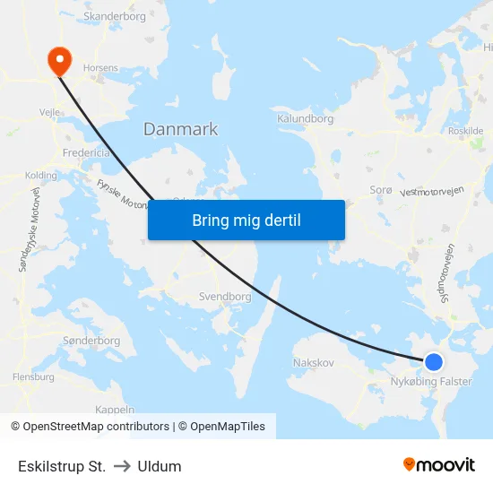 Eskilstrup St. to Uldum map