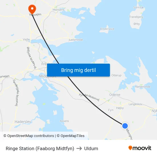 Ringe Station (Faaborg Midtfyn) to Uldum map