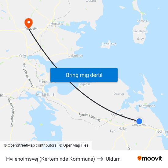 Hvileholmsvej (Kerteminde Kommune) to Uldum map