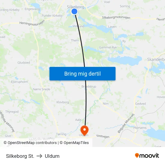 Silkeborg St. to Uldum map
