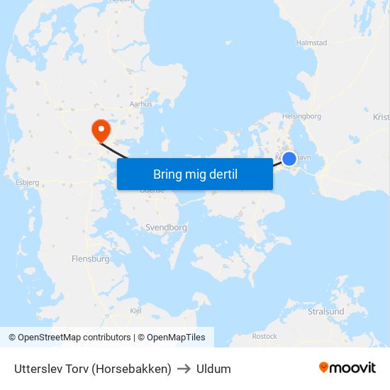 Utterslev Torv (Horsebakken) to Uldum map