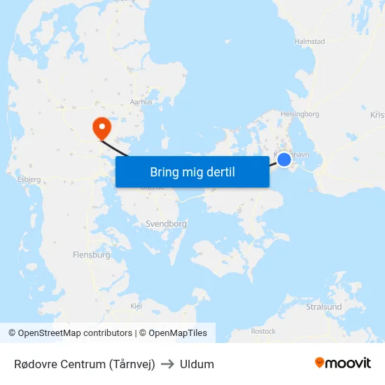 Rødovre Centrum (Tårnvej) to Uldum map