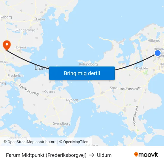 Farum Midtpunkt (Frederiksborgvej) to Uldum map