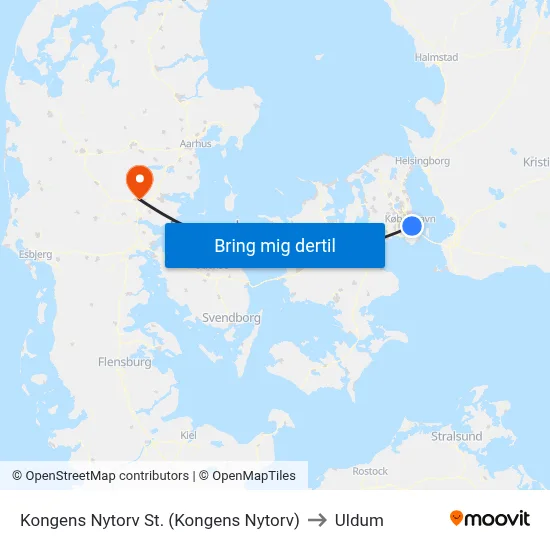 Kongens Nytorv St. (Kongens Nytorv) to Uldum map