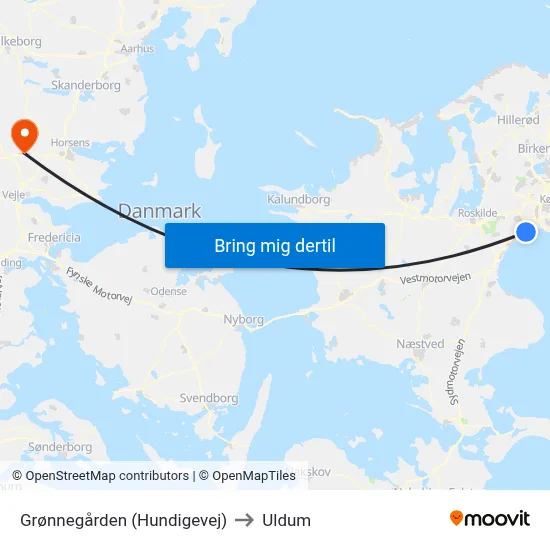 Grønnegården (Hundigevej) to Uldum map