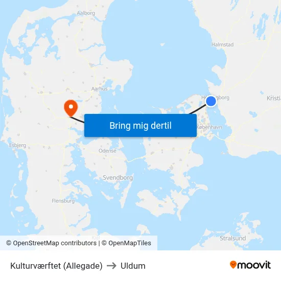 Kulturværftet (Allegade) to Uldum map