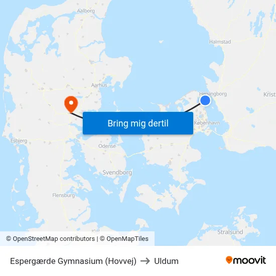 Espergærde Gymnasium (Hovvej) to Uldum map