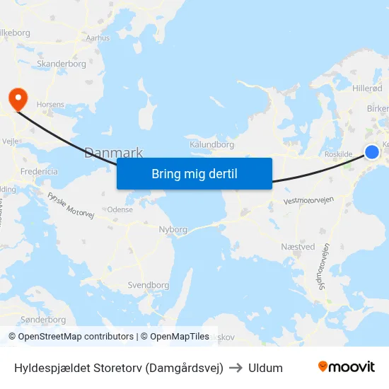 Hyldespjældet Storetorv (Damgårdsvej) to Uldum map