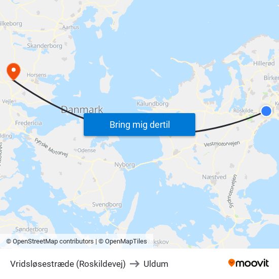 Vridsløsestræde (Roskildevej) to Uldum map