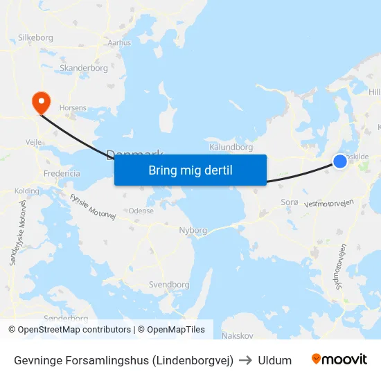 Gevninge Forsamlingshus (Lindenborgvej) to Uldum map