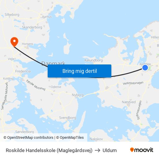 Roskilde Handelsskole (Maglegårdsvej) to Uldum map