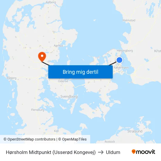 Hørsholm Midtpunkt (Usserød Kongevej) to Uldum map