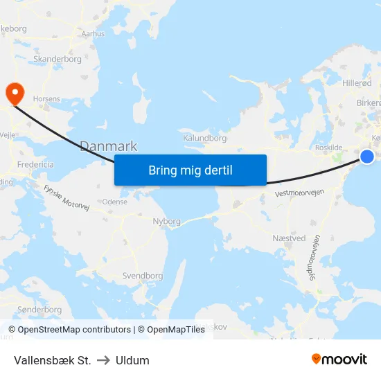 Vallensbæk St. to Uldum map