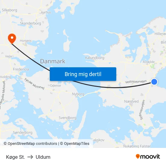 Køge St. to Uldum map
