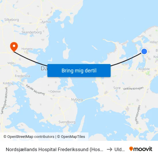 Nordsjællands Hospital Frederikssund (Hospitalvej) to Uldum map