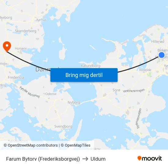 Farum Bytorv (Frederiksborgvej) to Uldum map