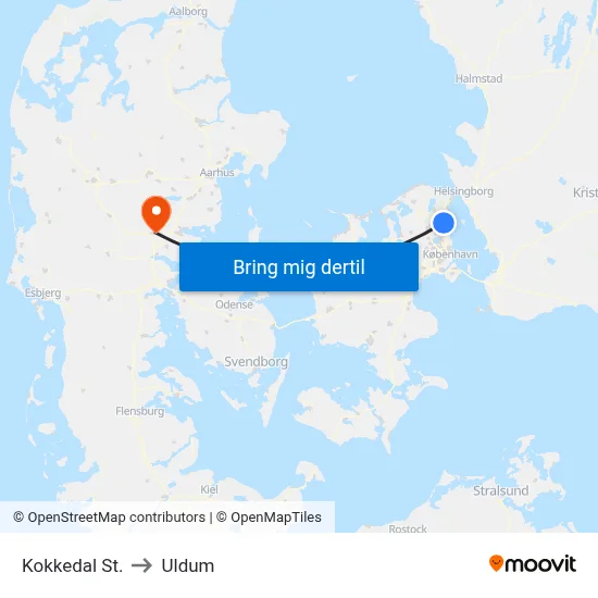 Kokkedal St. to Uldum map