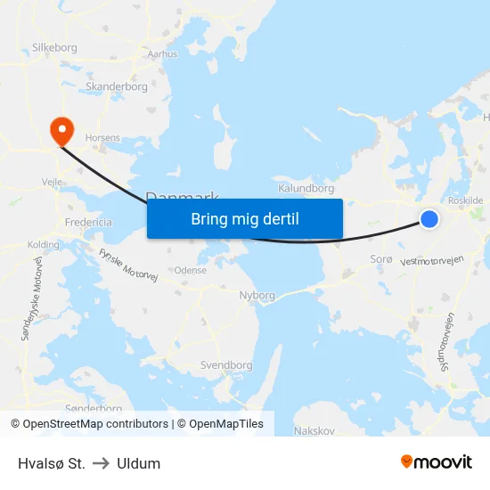 Hvalsø St. to Uldum map