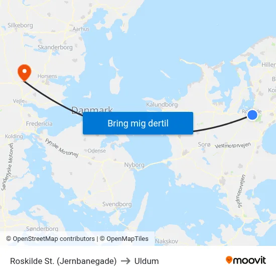 Roskilde St. (Jernbanegade) to Uldum map