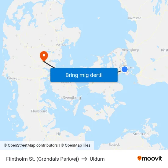 Flintholm St. (Grøndals Parkvej) to Uldum map