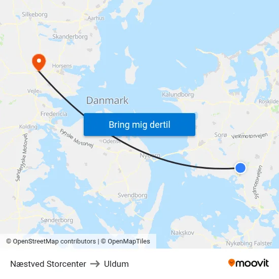 Næstved Storcenter to Uldum map