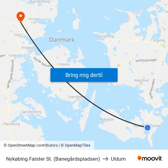 Nykøbing Falster St. (Banegårdspladsen) to Uldum map