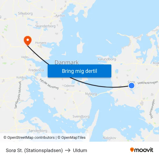 Sorø St. (Stationspladsen) to Uldum map