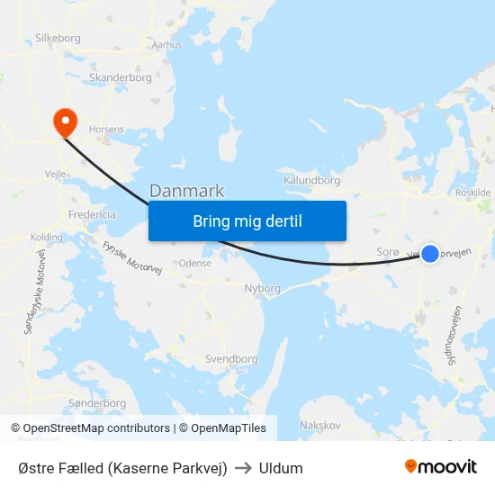 Østre Fælled (Kaserne Parkvej) to Uldum map