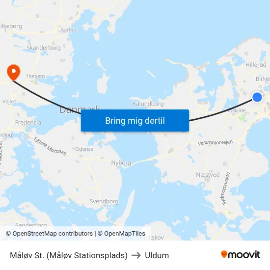 Måløv St. (Måløv Stationsplads) to Uldum map