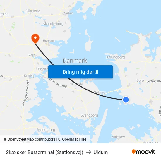 Skælskør Busterminal (Stationsvej) to Uldum map