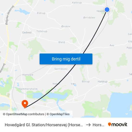 Hovedgård Gl. Station/Horsensvej (Horsens Kom) to Horsens map