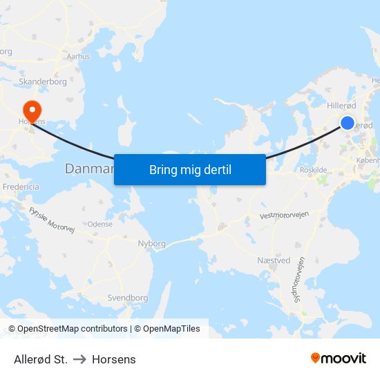 Allerød St. to Horsens map