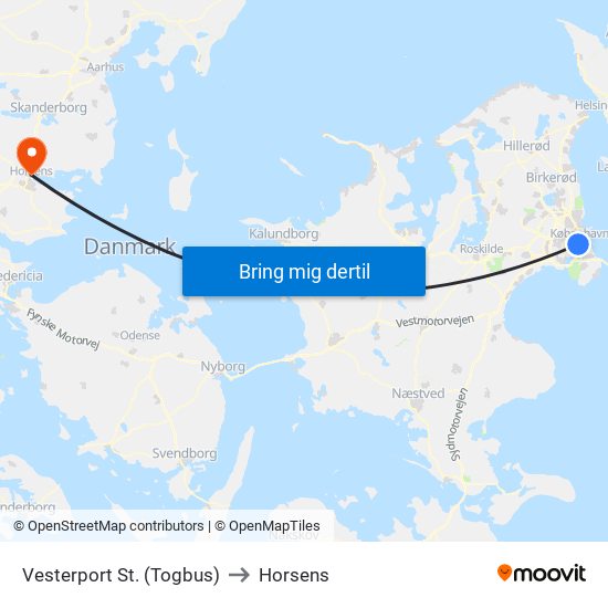 Vesterport St. (Togbus) to Horsens map