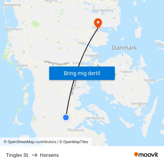 Tinglev St. to Horsens map