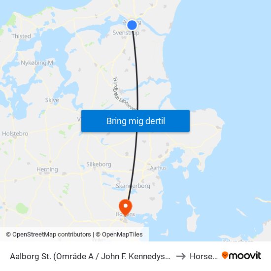 Aalborg St. (Område A / John F. Kennedys Plads) to Horsens map