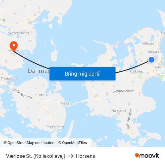 Værløse St. (Kollekollevej) to Horsens map