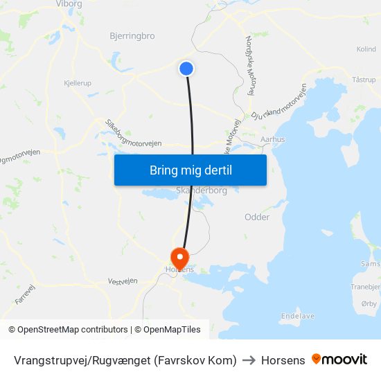 Vrangstrupvej/Rugvænget (Favrskov Kom) to Horsens map