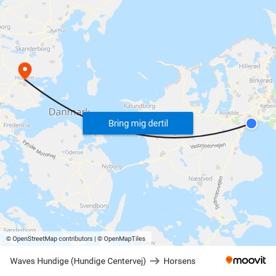 Waves Hundige (Hundige Centervej) to Horsens map