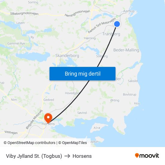 Viby Jylland St. (Togbus) to Horsens map